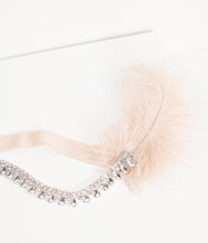 Load image into Gallery viewer, Beige Feather &amp; Silver Teardrop Rhinestone Olivia Flapper Headband
