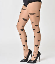 Load image into Gallery viewer, Beige &amp; Black Heart Pantyhose
