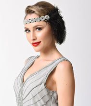 Load image into Gallery viewer, Black &amp; Silver Rhinestone &amp; Feather Coco Headband
